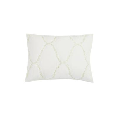 Photo 1 of Martha Stewart Collection Floral Embroidered Geo King Sham Pillow White W/ Green Thread 21 X 37