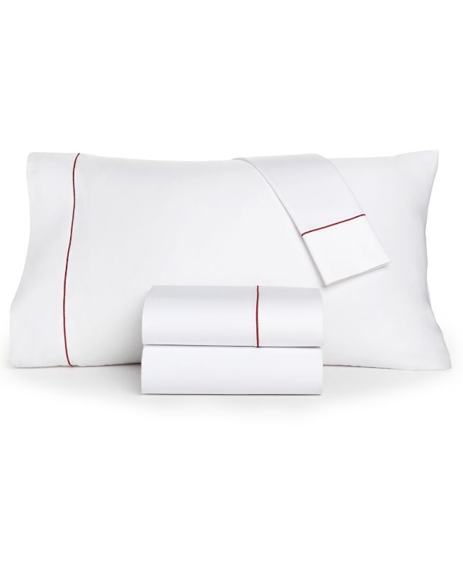 Photo 1 of Charter Club Damask Solid 550 Thread Count 100% Cotton 4-Pc. Sheet Set, King - Red Currant Hem