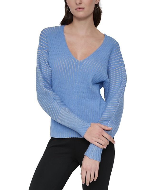 Photo 1 of DKNY Women's V-neck Ribbed Jumper - Blue Bell - X-Large