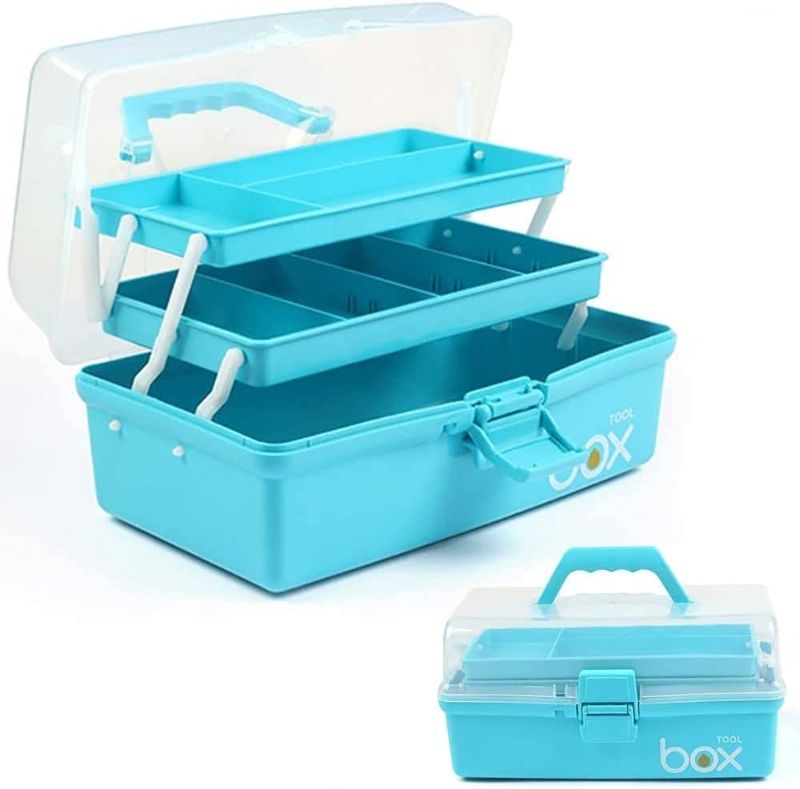 Photo 1 of -FACTORY SEALED- TERGOO 12in Three-Layer Multipurpose Storage Box Folding Tool Box/Art & Crafts Case/Sewing Supplies Organizer/Medicine Box/Family First Aid Box with 2 Trays (Blue)