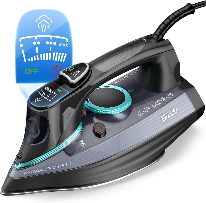 Photo 1 of 1700-Watt Steam Iron with Digital LED Screen, Ceramic Coated Soleplate, Anti-Drip, Self-Clean, 3-way Auto-Off Portable Iron with 4 Preset Steam&Temp Setting for Variable Fabric, 300ml Water Tank
