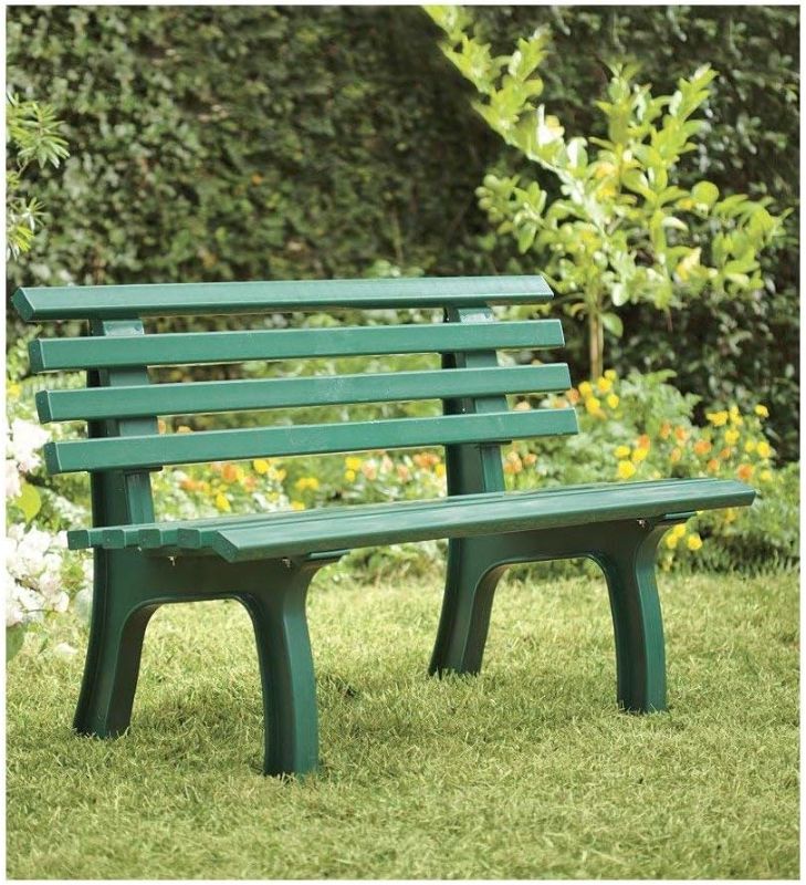 Photo 1 of Plow & Hearth Weatherproof German PVC Outdoor Bench | 2-seat | Holds Up to 500 lbs | Garden Patio Porch Park Deck | Steel and Resin | Green
