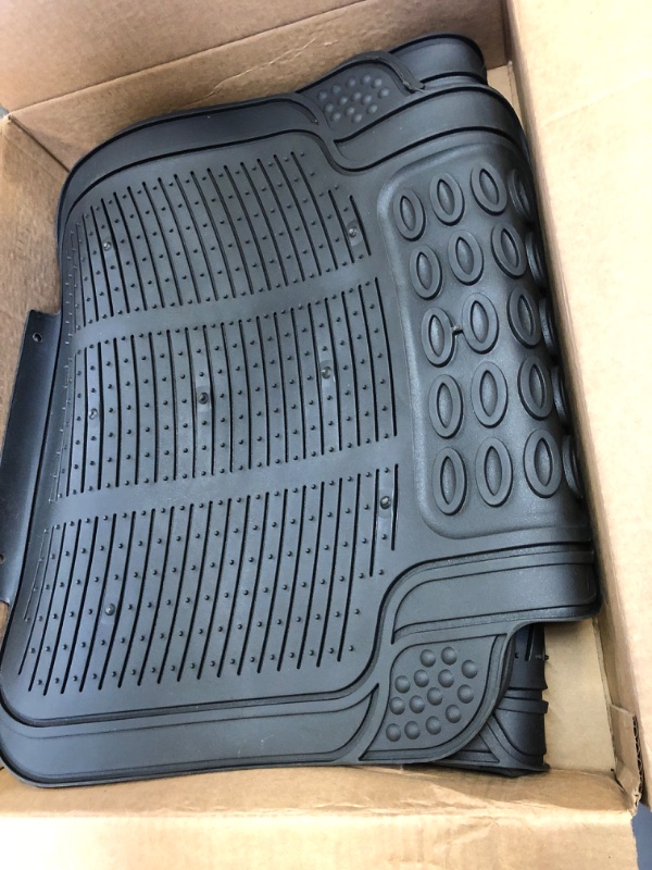 Photo 2 of BDK All Weather Rubber Floor Mats for Car SUV & Truck - 4 Pieces Set (Front & Rear), Trimmable, Heavy Duty Protection Black