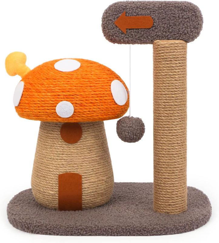 Photo 1 of RAIN QUEEN Mushroom Cat Scratcher Post, 2-in-1 Mushroom Claw Scratcher with Hanging Ball & Toys for Kittens, Scratching Posts for Indoor Cats with Natural Sisal Rope to Satisfy Cats’ Claw Instincts