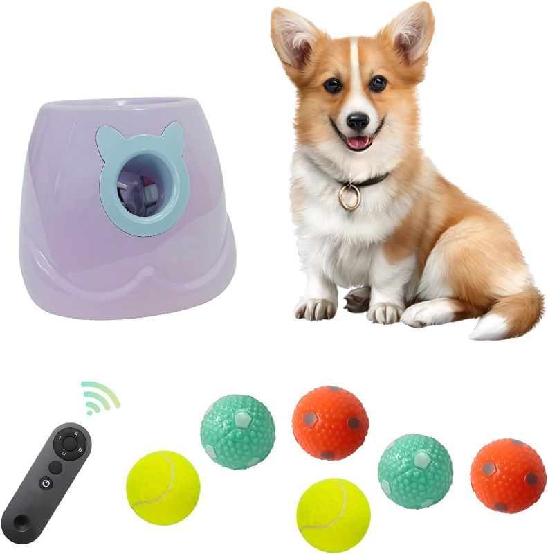 Photo 1 of ptlsy Automatic Dog Ball Launcher Interactive Puppy Pet Ball Indoor Thrower Machine for Small and Medium Size Dogs, 3 Balls Included (2 inch) (Purple, Remote)