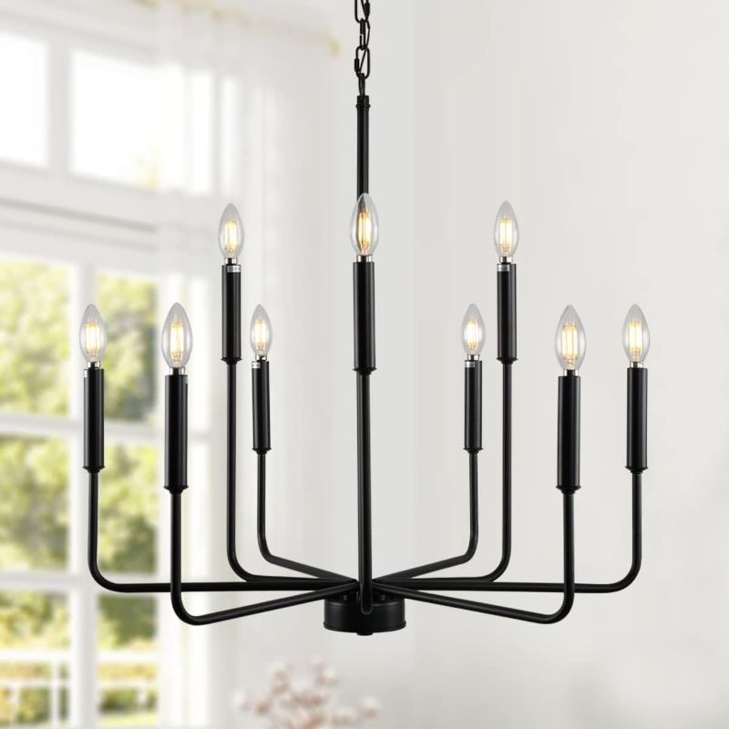Photo 1 of Black Chandelier, Modern Farmhouse Chandeliers for Dining Room 9-Lights Candle Pendant Lights Kitchen Island Rustic Industrial Black Metal Hanging Light Fixtures for Living Room Bedroom Entryway
