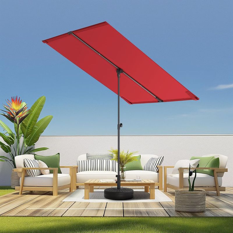Photo 1 of HOMSHADE 6x4ft Outdoor Balcony Umbrella - Flat Porch Pool Patio Umbrella Rectangular Canopy Shade UPF50+ UV Protection 360° Rotating & Tilting All Angles Applicable (Red)
