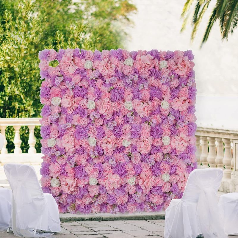 Photo 1 of RIDDSEE Artificial Silk Flower Panels Wall 15 * 15inch - 3D Floral Wall Backdrop for Wedding Birthday Party Baby Showers Photo Background Decoration Pinkish Purple  2 Pack