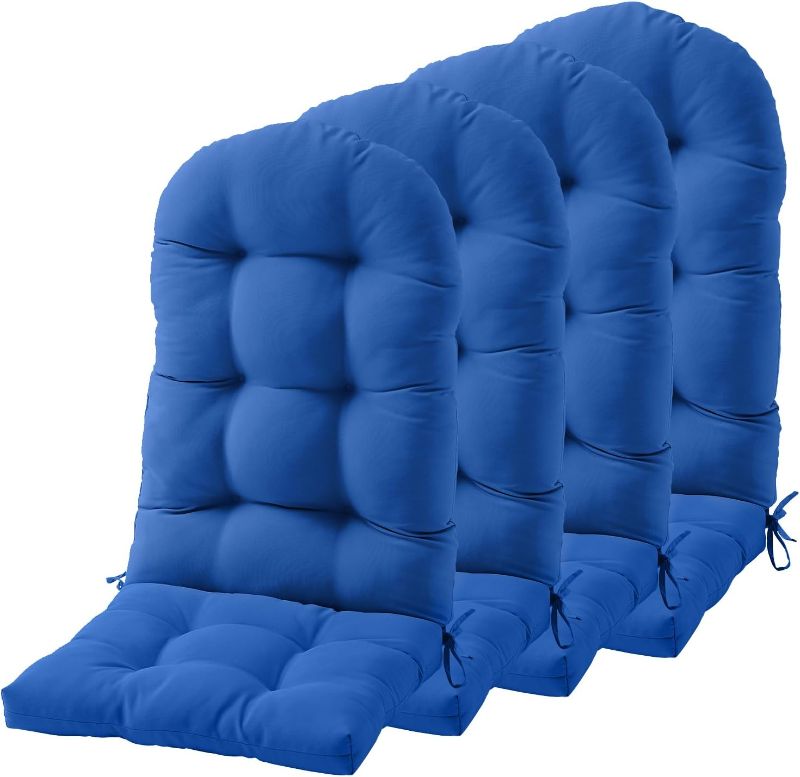 Photo 1 of FILUXE Adirondack & Rocking Chair Cushion, High Back Patio Cushions - Waterproof Solid Tufted Pillow, Indoor/Outdoor Pads with Ties, Fade-Resistant & Seasonal All Weather Replacement (Marine Blue, 4)
