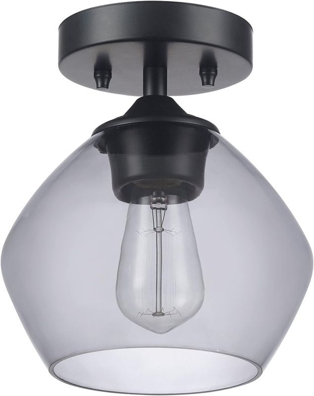 Photo 1 of Globe Electric 65692 Harrow 1-Light Semi-Flush Mount Ceiling Lighting, Matte Black, Smoked Glass Shade
