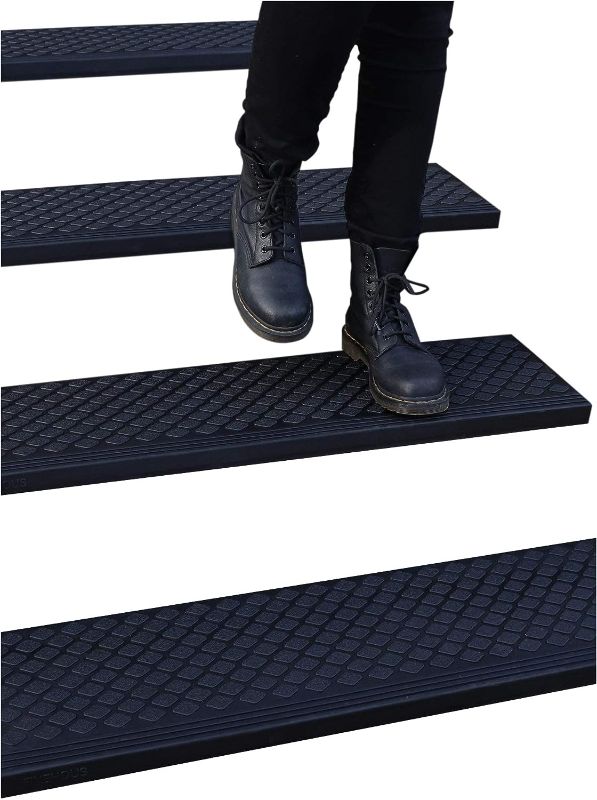 Photo 1 of FINEHOUS Rubber Stair Treads Non-Slip Outdoor 48"x10" (4-Pack) – Anti-Slip Step Mat with Nosing
