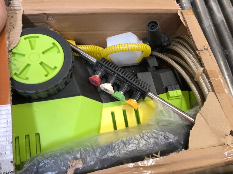 Photo 1 of Electric High Pressure Washer - Apiuek Portable Washer with 23 FT Water Outlet & 6.6 FT Inlet Hose, Upgraded Foam Cannon, 4 Nozzle Set, Cleans Patios/Cars/Fences/Windows, 3800PSI 2.4GPM Green