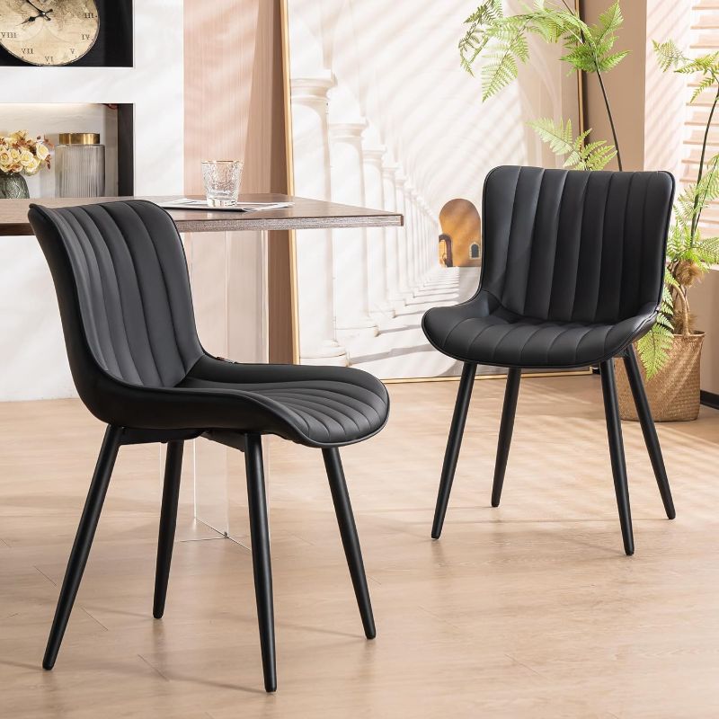 Photo 1 of YOUNUOKE Black Dining Chairs Set of 2 Upholstered Mid Century Modern Kitchen Chair Armless Faux Leather Accent Guest Side Chairs with Back and Metal Legs for Living Reception Waiting Room Bedrooms
