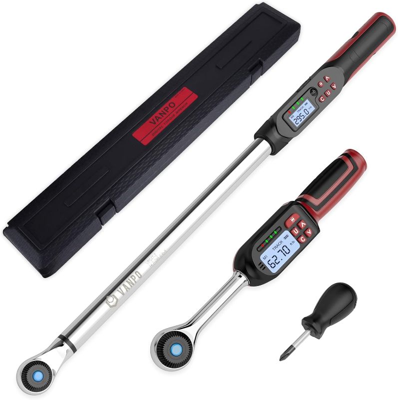 Photo 1 of VANPO Digital Torque Wrench, 2Pcs 1/2 Inch Drive 3.1-62.7Ft.lb/4.2-85Nm & 14.7-295Ft.lb/20-400Nm Electronic Torque Wrench Set with Buzzer, LED Indicator, Preset Value, Data Storage for Bike, Moto, Car
