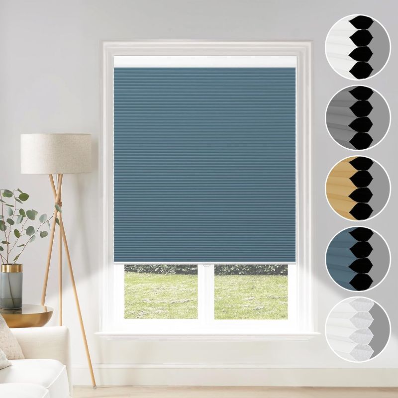 Photo 1 of Cellular Shades Blackout Cordless Cellular Blinds Honeycomb Blinds Window Shades Room Darkening Shade Ocean Blue-White, 31"(W) x 64"(H)
