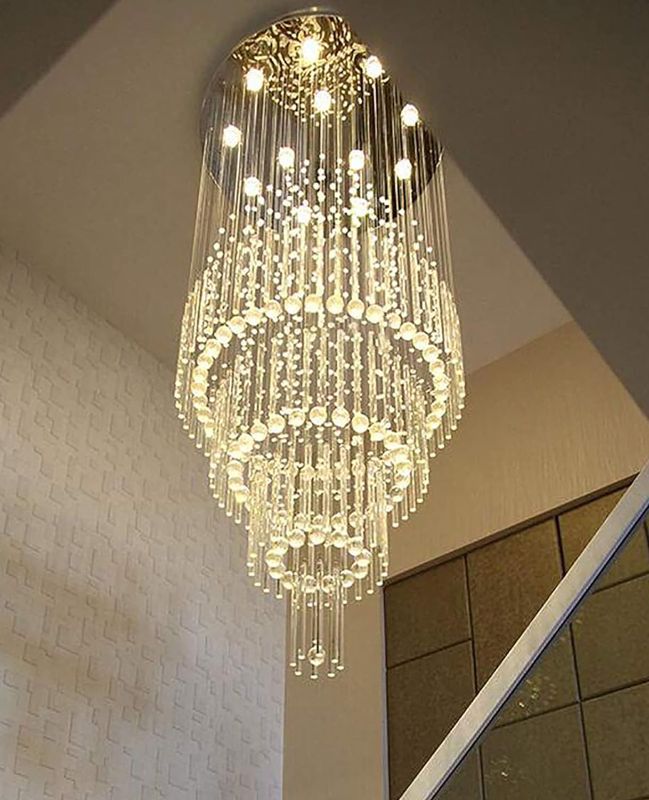 Photo 1 of D32''X H100'' Modern Crystal Raindrop Chandelier Lighting for Entrance, Stairs, Doorway, Crystal Ornament Chandelier Can be Used on Sloping Ceiling

