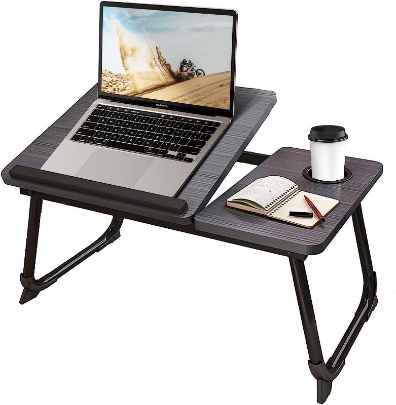Photo 1 of Laptop Desk for Bed or Couch, Lap Desk, Woking in Bed Desk, Home Office Desks, Breakfast Tray, Desk with Cup Holder, Watching Movies in Bed, Laptop Stand for Bed, Fordable Legs Desk (Black)

