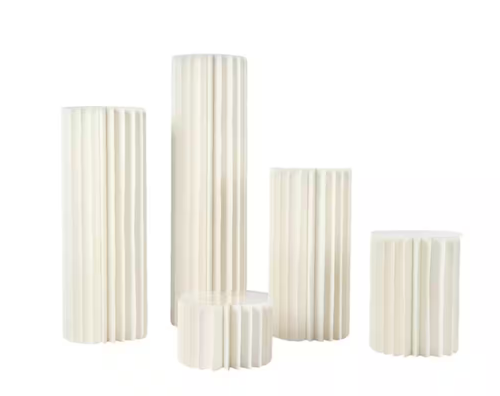 Photo 1 of 39.4 in. Tall Indoor/Outdoor White Foldable Cardboard PVC Plastic Cylinder Flower Stand (5-Piece)
