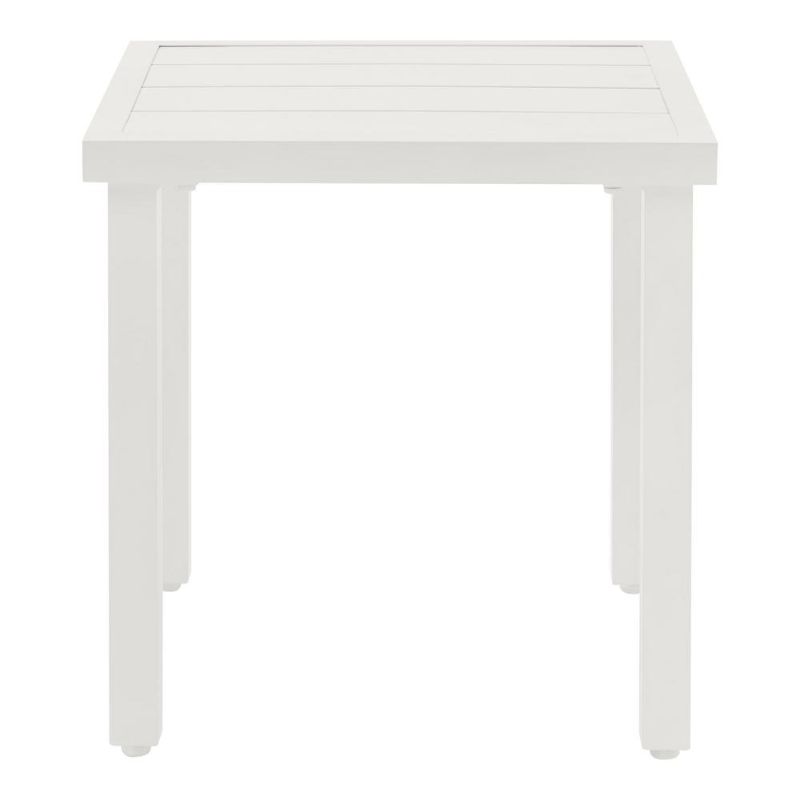 Photo 1 of Hampton Bay Cooper Springs White Square Metal Slatted Top Outdoor Dining Table
