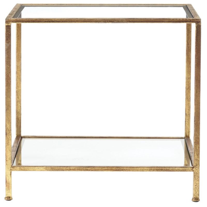 Photo 1 of Home Decorators Collection Bella Square Gold Leaf Metal and Glass Accent Table (20 in. W X 24 in. H)

