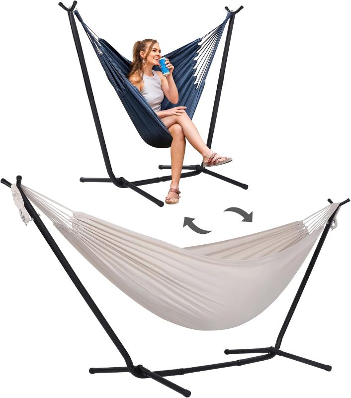 Photo 1 of SUNCREAT 2-in-1 Hammocks Convertible Portable Double Hammock with Stand, Outdoor Hammock with Stand Included, Patent Pending, Natural
