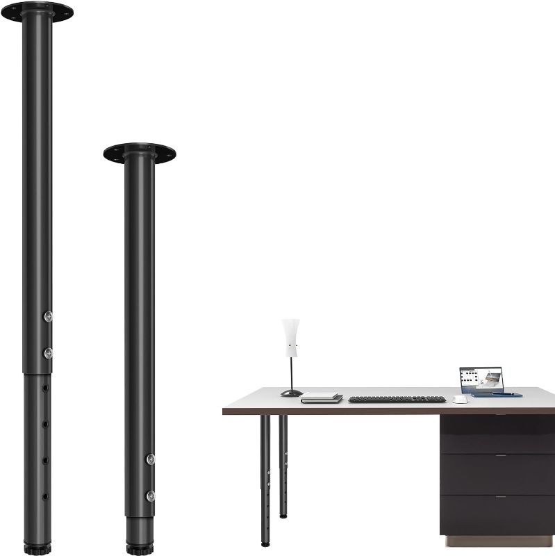 Photo 1 of Adjustable Metal Desk Leg 21~36 Inch, Adjustable Metal Table Legs, Home Office DIY Furniture Leg Set, for Table Computer Desk Dining Table Office Desk (2, Black)
