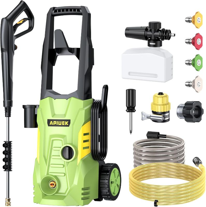 Photo 1 of Electric High Pressure Washer - Apiuek Portable Washer with 23 FT Water Outlet & 6.6 FT Inlet Hose, Upgraded Foam Cannon, 4 Nozzle Set, Cleans Patios/Cars/Fences/Windows, 3800PSI 2.4GPM
