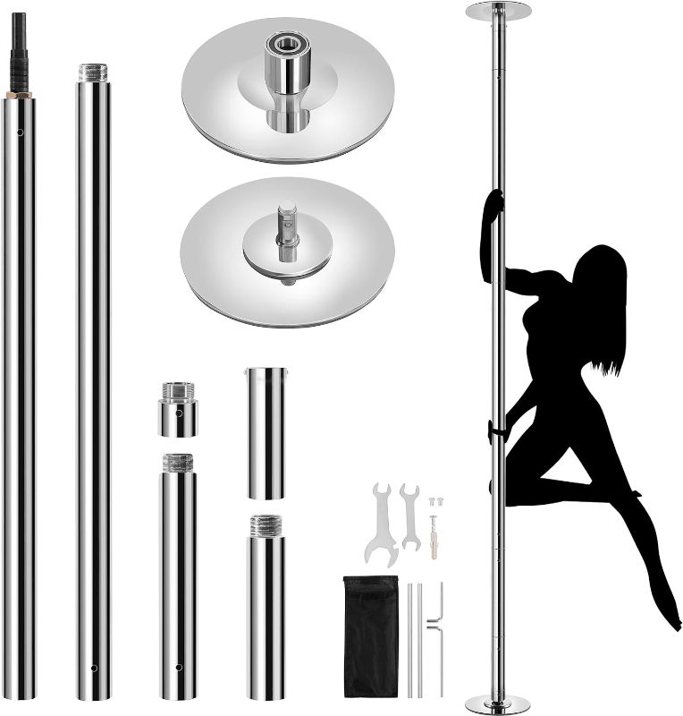 Photo 1 of Yaheetech Dance Pole Portable Dancing Pole Height Adjustable 88.6''-108.1'' Static Spinning Pole for Apartment Silver
