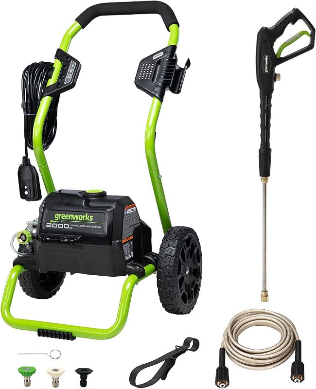 Photo 1 of Greenworks 2000 PSI (13 Amp) Electric Pressure Washer (Wheels For Transport / 20 FT Hose / 35 FT Power Cord) Great For Cars, Fences, Patios, Driveways