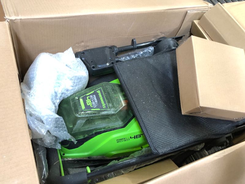 Photo 2 of Greenworks 48V (2 x 24V) 17 in. Brushless Lawn Mower, (2) 4.0 Ah USB Batteries and Dual Port Rapid Charger + Free 24V Brushless Drill / Driver