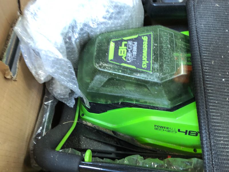 Photo 3 of Greenworks 48V (2 x 24V) 17 in. Brushless Lawn Mower, Dual Port Rapid Charger + Free 24V Brushless Drill / Driver
DOES NOT COME WITH BATTERIES.