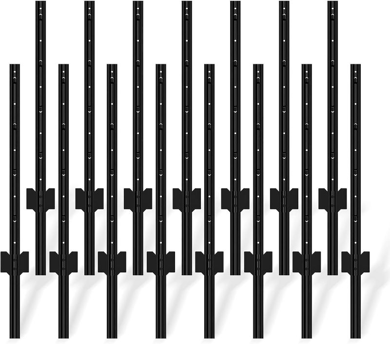 Photo 1 of Fence Posts 4 Feet, 15 Pack Black Color, Metal T Post for Wire Fence, Steel U Post Fencing for Lawn Garden Yard Wire Mesh Fence Poles Outdoor Light Duty
