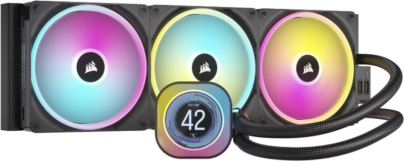 Photo 1 of CORSAIR iCUE Link H170i LCD Liquid CPU Cooler - 420mm AIO - QX140 RGB Fans - 2.1” IPS LCD Screen - Fits Intel LGA 1700, AMD AM5 - iCUE Link System Hub Included - Black