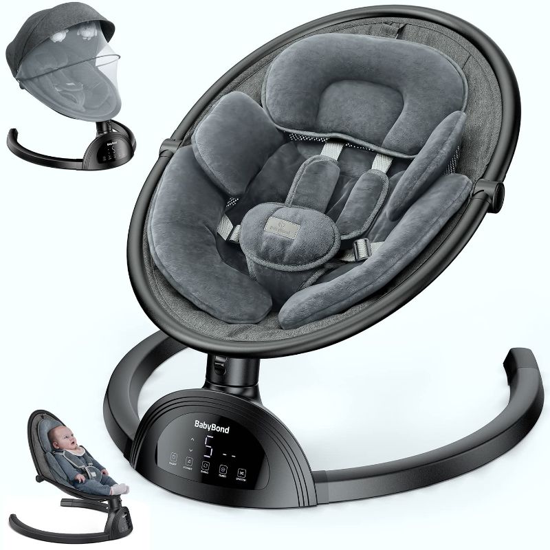 Photo 1 of BabyBond Baby Swings for Infants, Bluetooth Infant Swing with Music Speaker with 3 Seat Positions, 5 Point Harness Belt, 5 Speeds and Remote Control - Portable Baby Swing for Indoor and Outdoor
