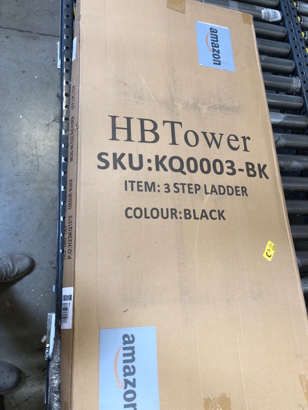 Photo 3 of HBTower 3 Step Ladder, Folding Step Stool with Wide Anti-Slip Pedal, 500lbs Sturdy Steel Ladder, Convenient Handgrip, Lightweight, Portable Steel Step Stool, Black 3-Step Black