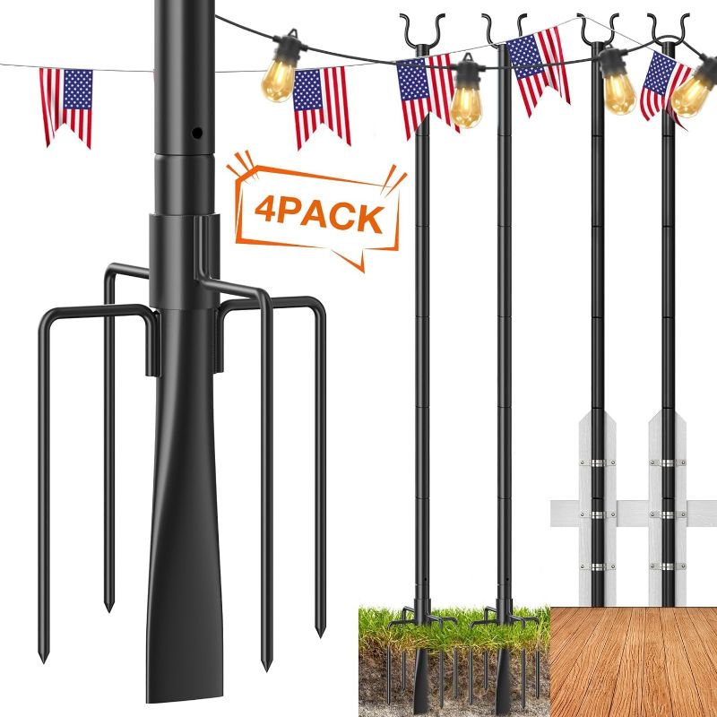 Photo 1 of addlon 4 Pack String Light Poles Pro, Aluminum Waterproof Harder 9FT Light Poles for Outside String Lights with Hooks for Hanging, Patio, Garden, Deck, Backyard - Classic Black
