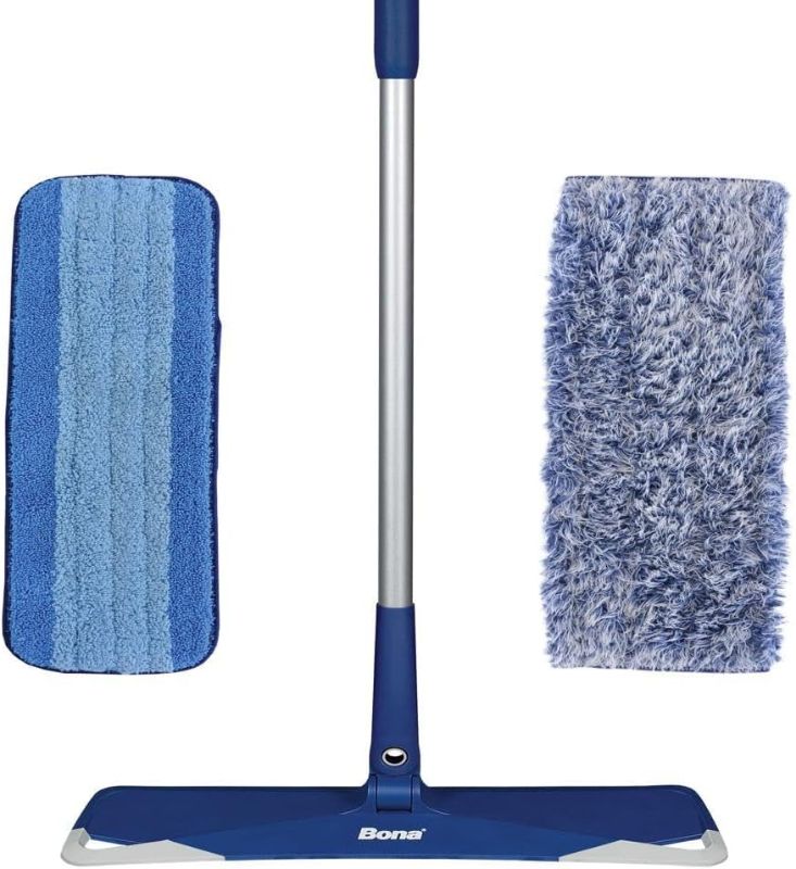 Photo 1 of Bona Premium Microfiber Floor Mop for Dry and Wet Floor Cleaning - Includes Microfiber Cleaning Pad and Microfiber Dusting Pad - Dual Zone Cleaning Design for Faster Cleanup
