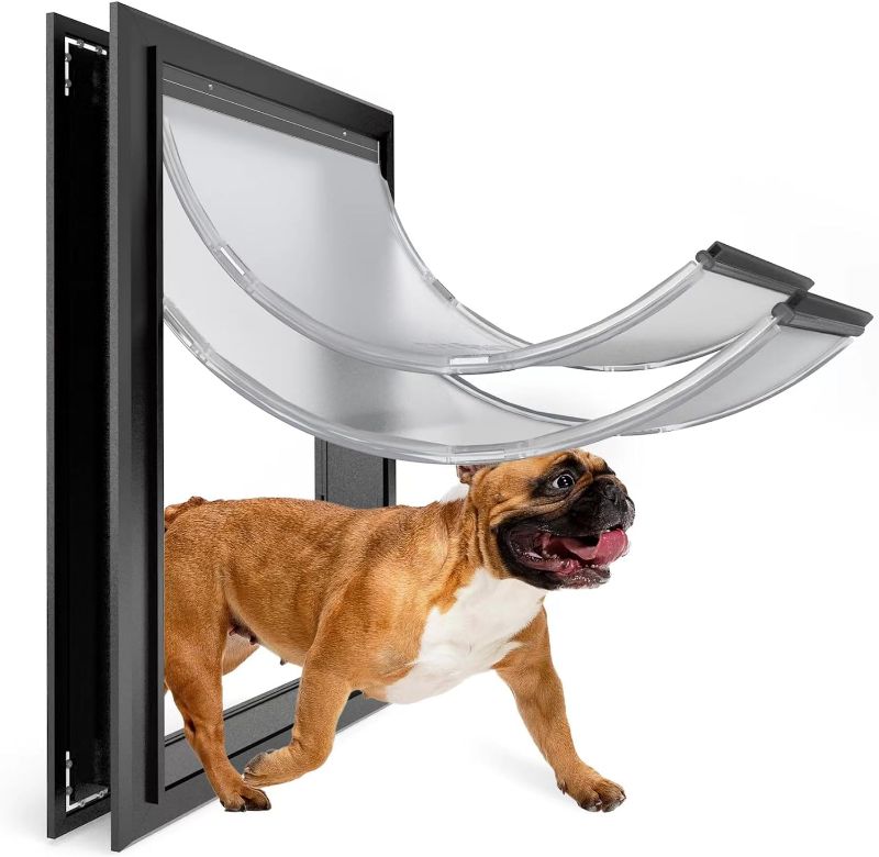 Photo 1 of Dog Door for Exterior Doors: Heavy Duty Aluminum Doggie Door, Extreme Weather Doggy Door, Giant Dog Door for Large Dogs Up to 100 lbs, Dual Flap Insulated Dog Door, Lockable (L)
