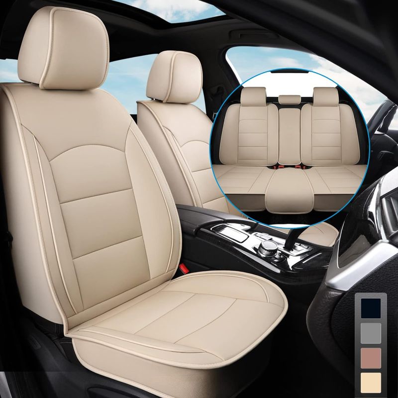 Photo 1 of Wekar WK-001 Leather Car Seat Covers Full Set for 5 Seats, Front Seat Covers for Cars with Rear Seat Covers, Waterproof Vehicle Cushion Cover Universal Fit for Most Cars & SUVs, Beige WK-001 Beige