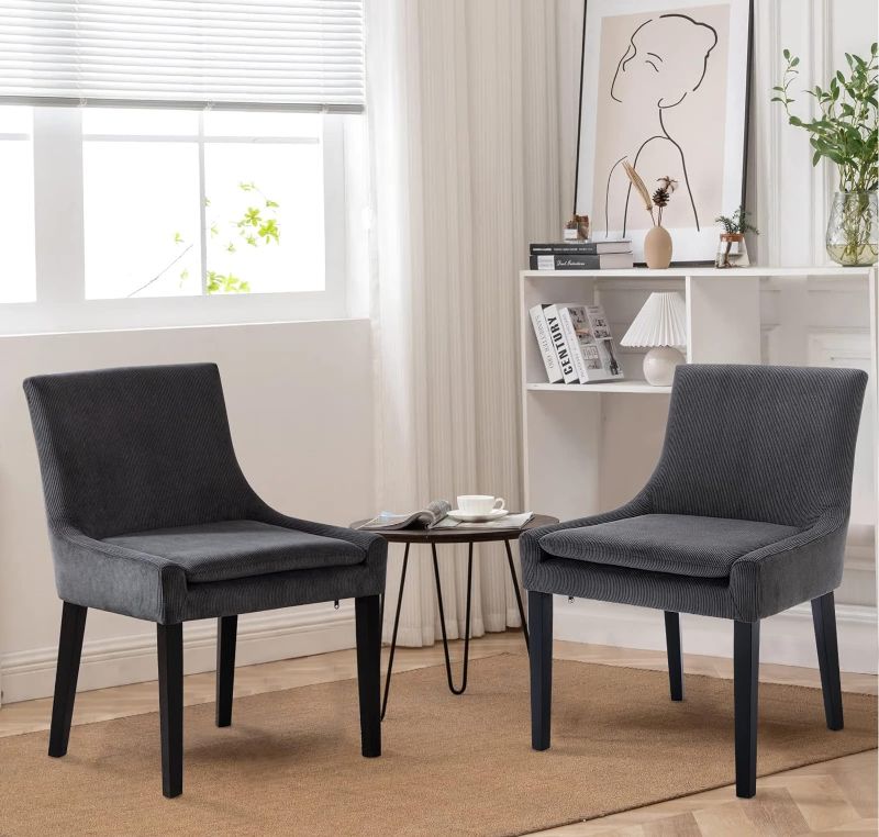 Photo 1 of COLAMY Modern Dining Chairs Set of 2, Upholstered Corduroy Accent Side Leisure Chairs with Mid Back and Wood Legs for Living Room/Dining Room/Bedroom/Guest Room-Grey
