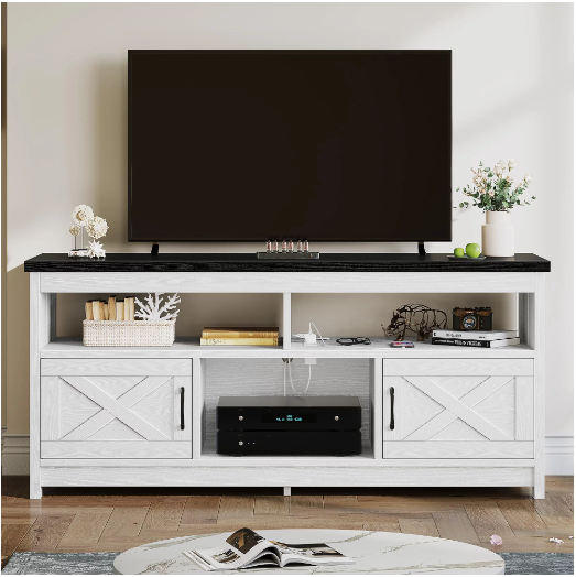 Photo 1 of Farmhouse TV Stand up to 65 inch with Power Outlet, Media Console with Storage Shelves for Living Room, 