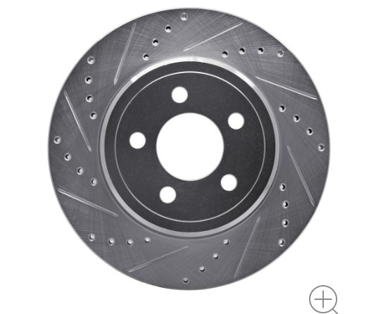 Photo 1 of Dynamic Friction 631-39018L - Drilled and Slotted Silver Zinc Brake Rotor
