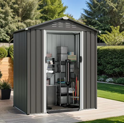 Photo 1 of 5X3 FT Outdoor Storage Shed,Waterproof Metal Garden Sheds with Lockable Double Door,Weather Resistant Steel Tool Storage House Shed Grey
