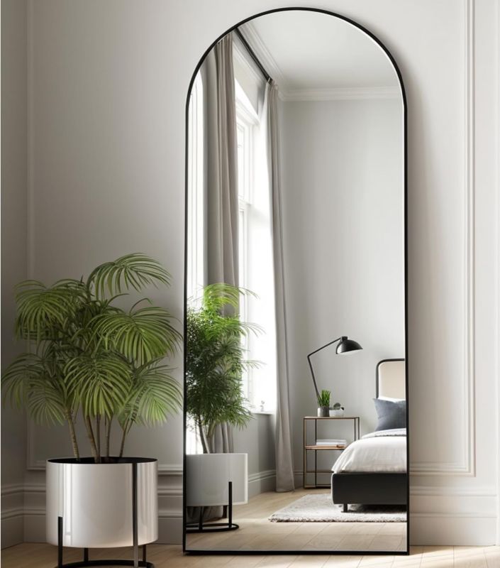 Photo 1 of 64"x21" Arched Full Length Mirror Floor Mirror with Stand, Aluminium Metal Frame for Wall Mounted Full Body Mirror Leaning Body Mirror Hanging Wall Mirror for Bedroom Living Room Dressing Mirror-Black
