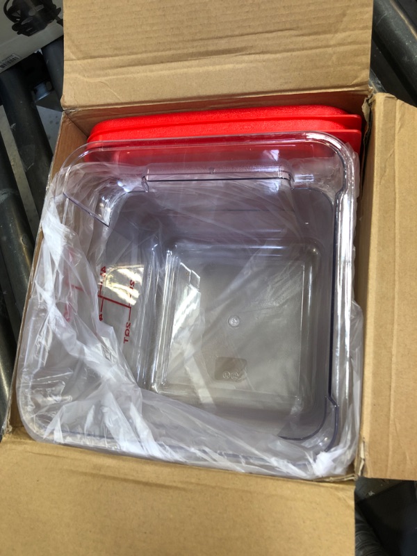Photo 2 of Suclain 2 Pieces Square Food Storage Containers Polycarbonate 6qt Clear Food Container with Red Lid Commercial Food Storage with Red Graduations for Commercial Kitchen Dough Marinating Meat 6 qt