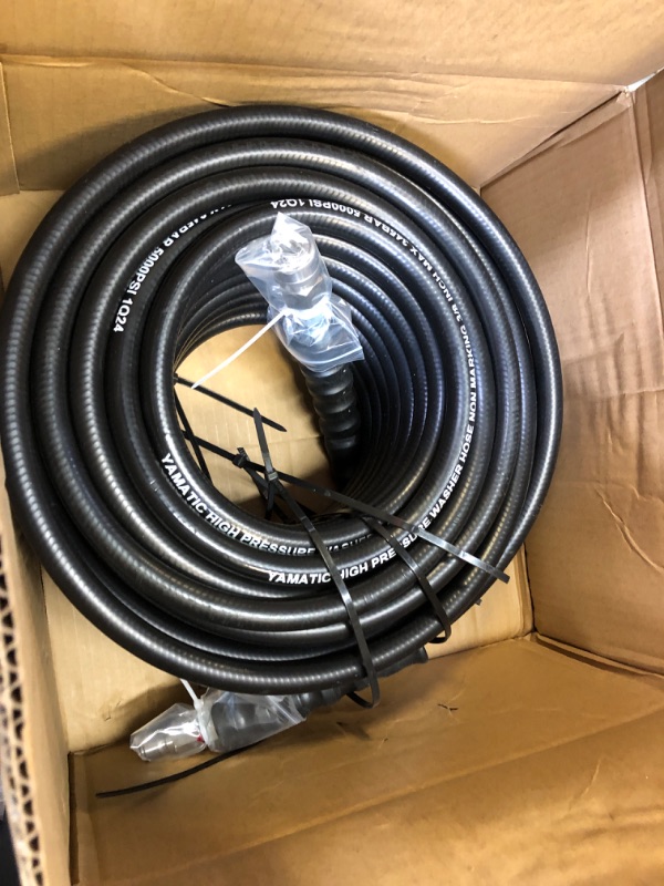 Photo 2 of YAMATIC 3/8" Pressure Washer Hose 100FT with Stainless Steel Quick Connector, 5000PSI Rubber Power Washer Replacement Hose, Steel Wire Braided, Compatible with Simpson, Craftsman, Champion