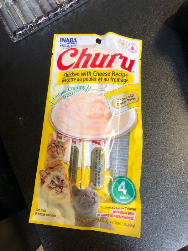 Photo 2 of INABA Churu Lickable Purée Natural Cat Treats (Chicken with Cheese Recipe, 4 Tubes) Chicken with Cheese Recipe 0.5 Ounce (Pack of 4)