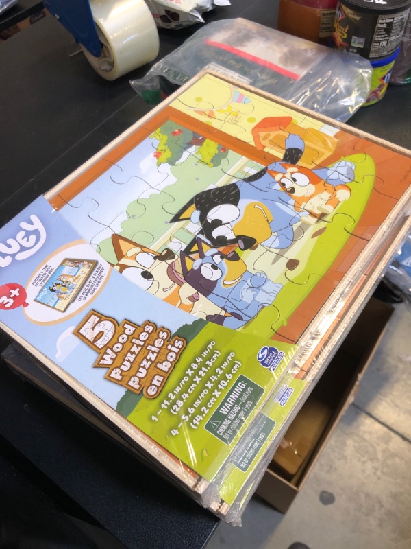Photo 2 of Bluey 5 Wood Puzzles with Storage Box, 72 Exclusive Mickey Mouse Clubhouse Stickers and Star wars 300+ Stickers set for Kids - Ages 3 and Up
