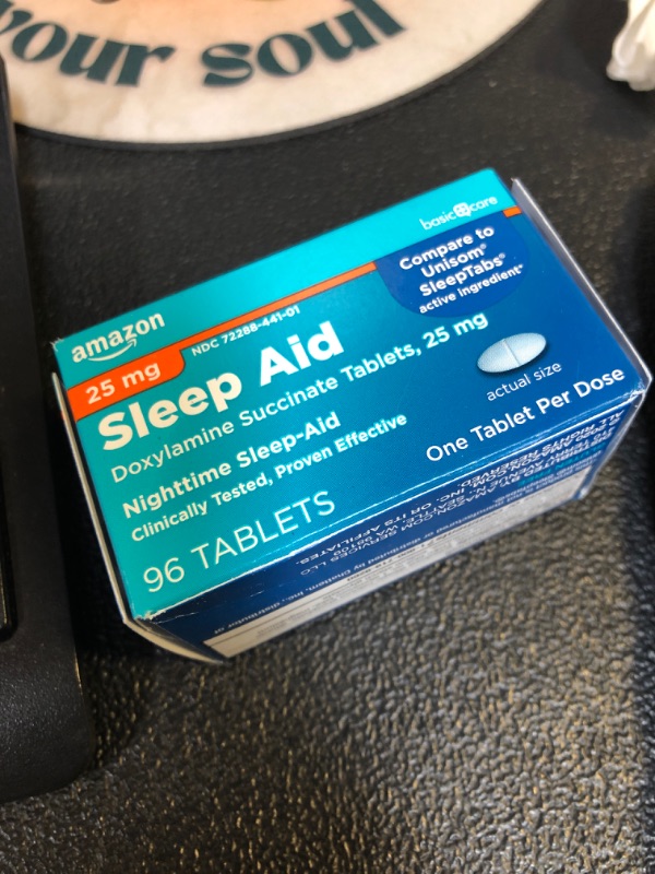 Photo 2 of Amazon Basic Care Sleep Aid Tablets, Doxylamine Succinate Tablets, 25 mg, Nighttime Sleep Aid to Help You Fall Asleep, White, 96 Count april 2025