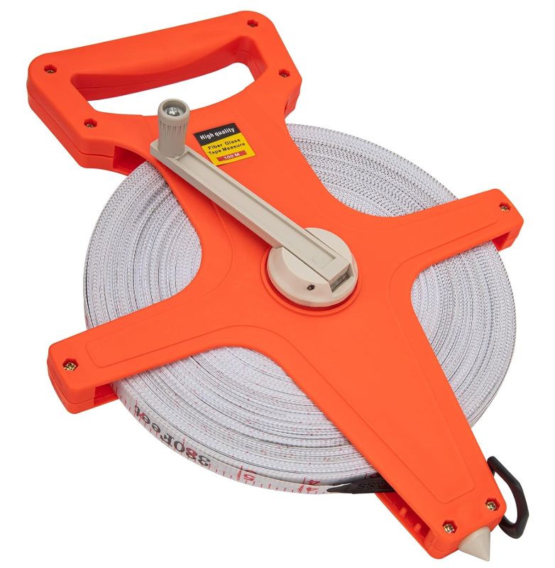 Photo 1 of Tape Measure 330FT, Open Reel Measuring Tape, Dual Sided Fiberglass Tape Measure for Engineer, Yard and Field - Reel Tape Measure with Feet and Meters (1/2")
